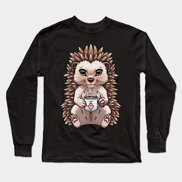 Cute Hedgehog I love you holding mug of tea, coffee, or hot chocolate Long Sleeve T-Shirt by Bamsdrawz